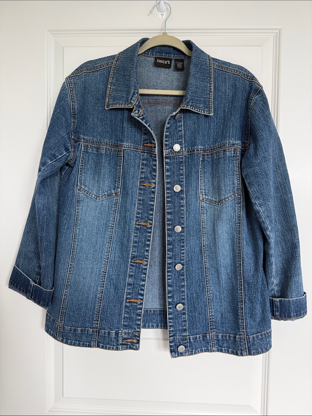 Chico's Medium Blue Denim Jacket with Button Front